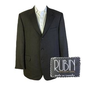Rubin Sport Coat Blazer Mens 46R‎ Dark Brown Wool Three Button Textured